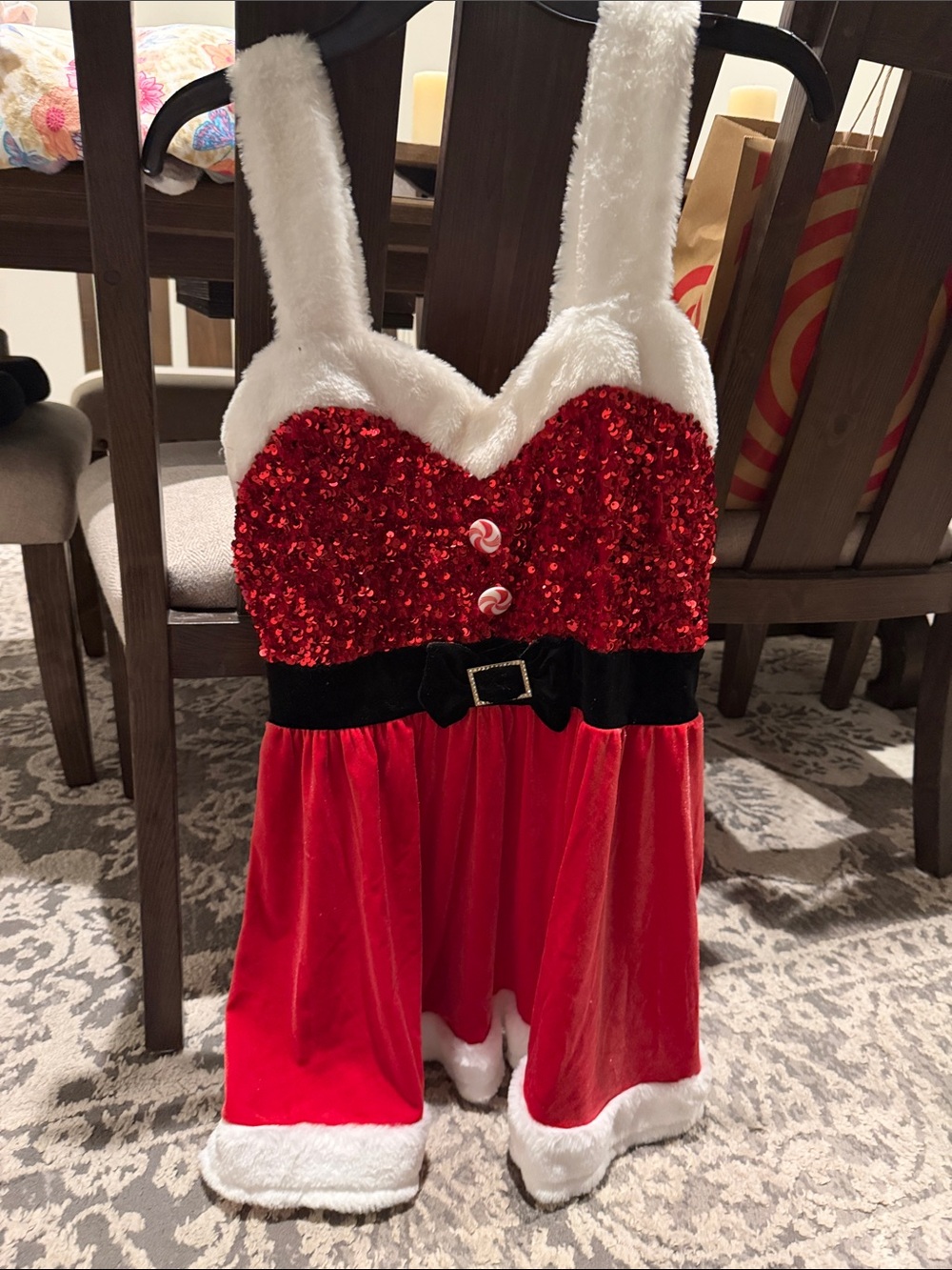 No Boundaries Red Sequin Velvet Holiday Dress with Faux Fur Trim